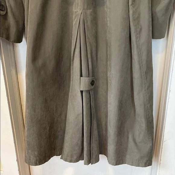 London Fog Men's Olive Army GreenTrench Coat Single Breasted Faux Suede Style - Picture 9 of 16